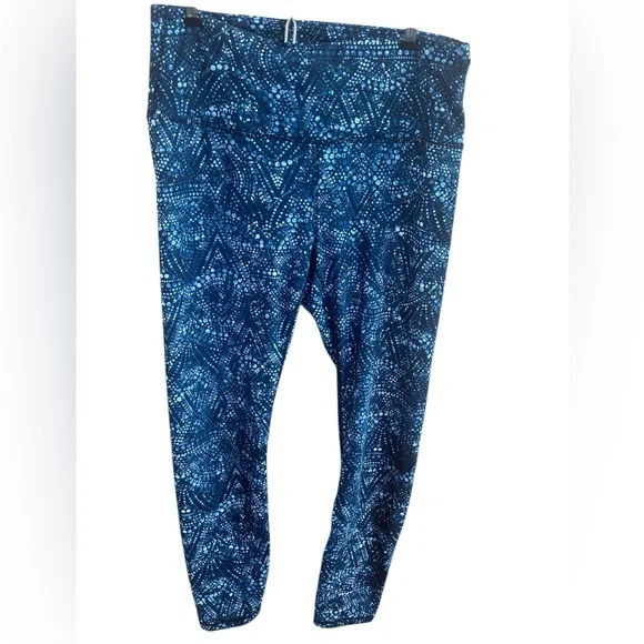 Navy Geometric High Rise Leggings Size Large 25” Inseam Yoga Athleisure - Picture 2 of 7